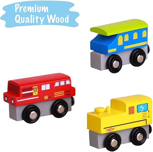Miniatura 3 de Pidoko Kids Juego de tren de madera  12 piezas de coches motores  Compatible con Thomas Train Set Tracks y las principales marcas  Juguete perfecto