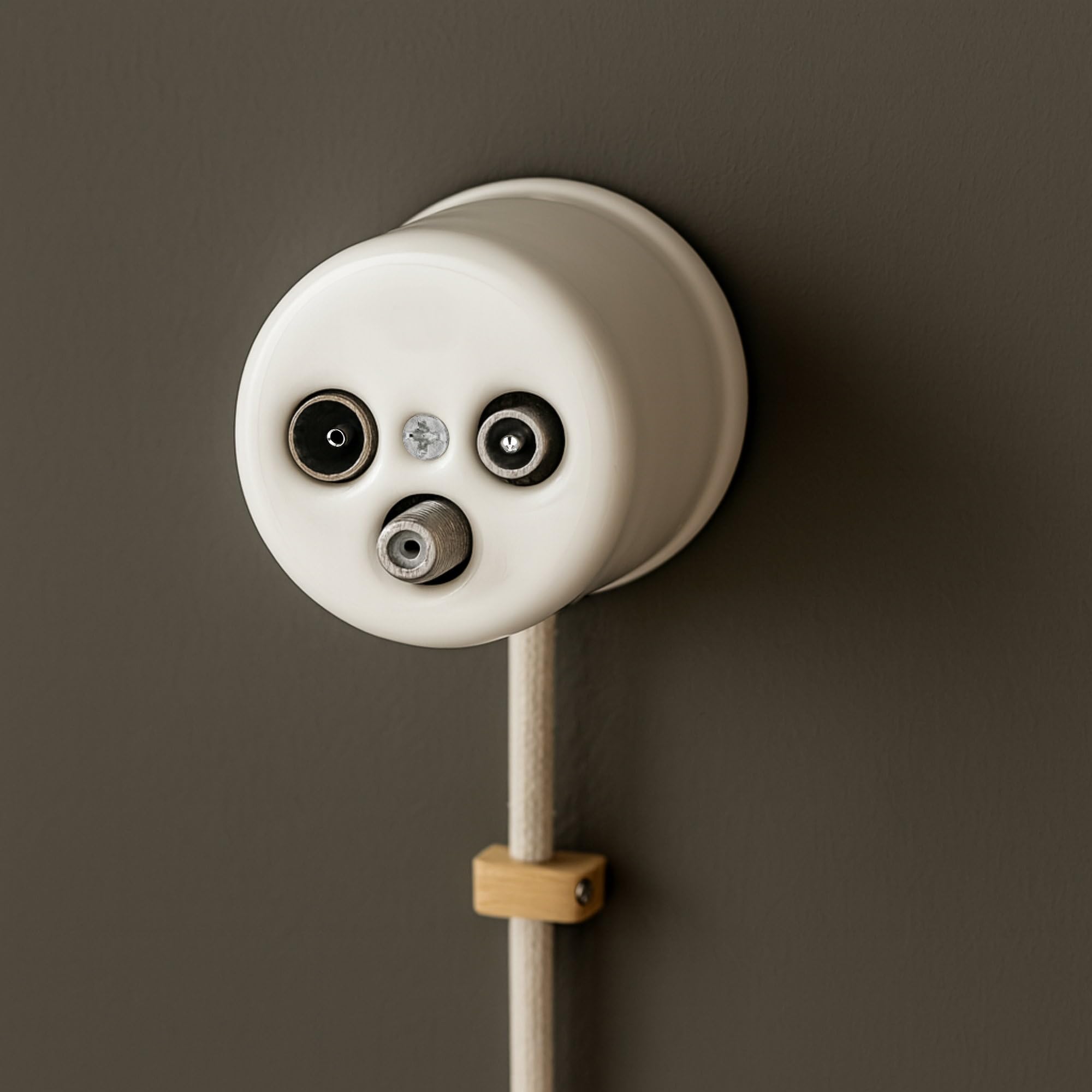 Aufputz Porzellan Retro Antennendose 3-Loch, All-in-One, Serie QR1 weiß
