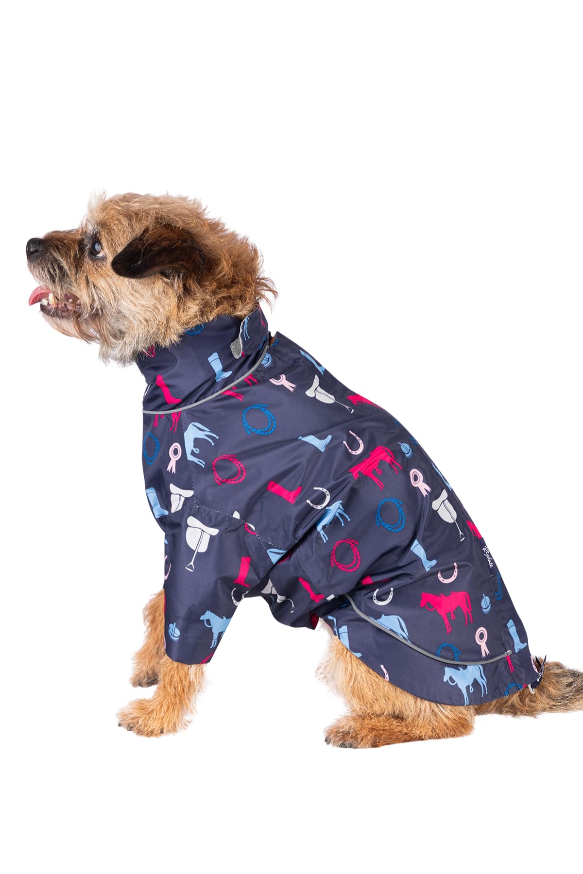 Dog Raincoat Splash Jacket Waterproof Dog Coat Full Zip Clothing For Pets Dog Puppy (Horse Print Navy, S)