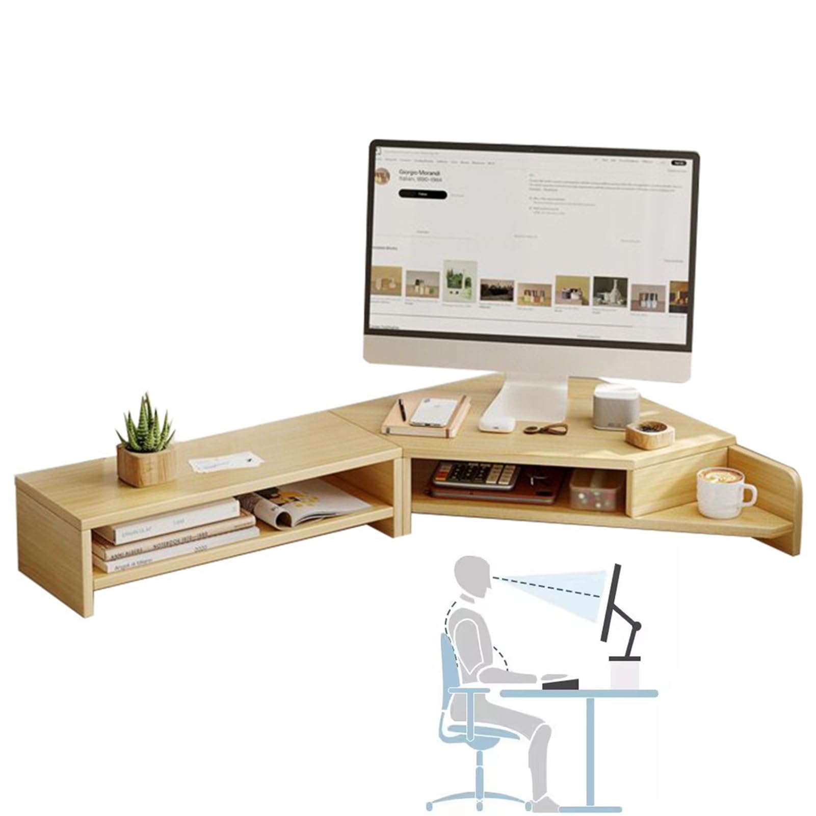 bnjlSDATwr monitor riser， Desktop Organizer Corner Monitor Stand Large Shelf Set, Riser for Printer/Cup/Supplies, Desk Universal Storage Rack