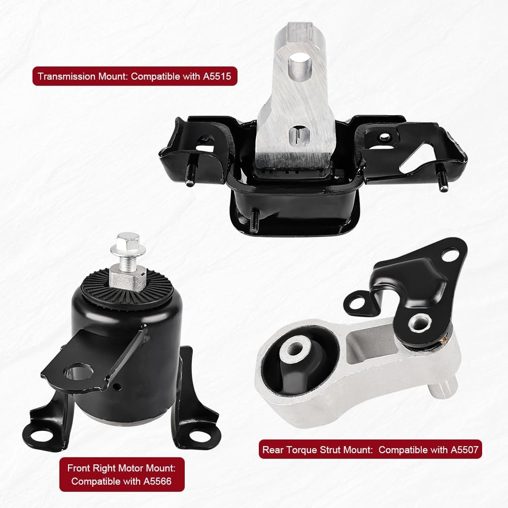 JDMON 3Pcs Engine Motor & Transmission Mount Kit Replacement for Ford Fiesta 1.6L Manual Trans 2011 2012 2013 2014 2015 2016 Compatible with A5566, A5507, A5515, 8V5Z6038B, 8V5Z6068A, AE8Z6068A