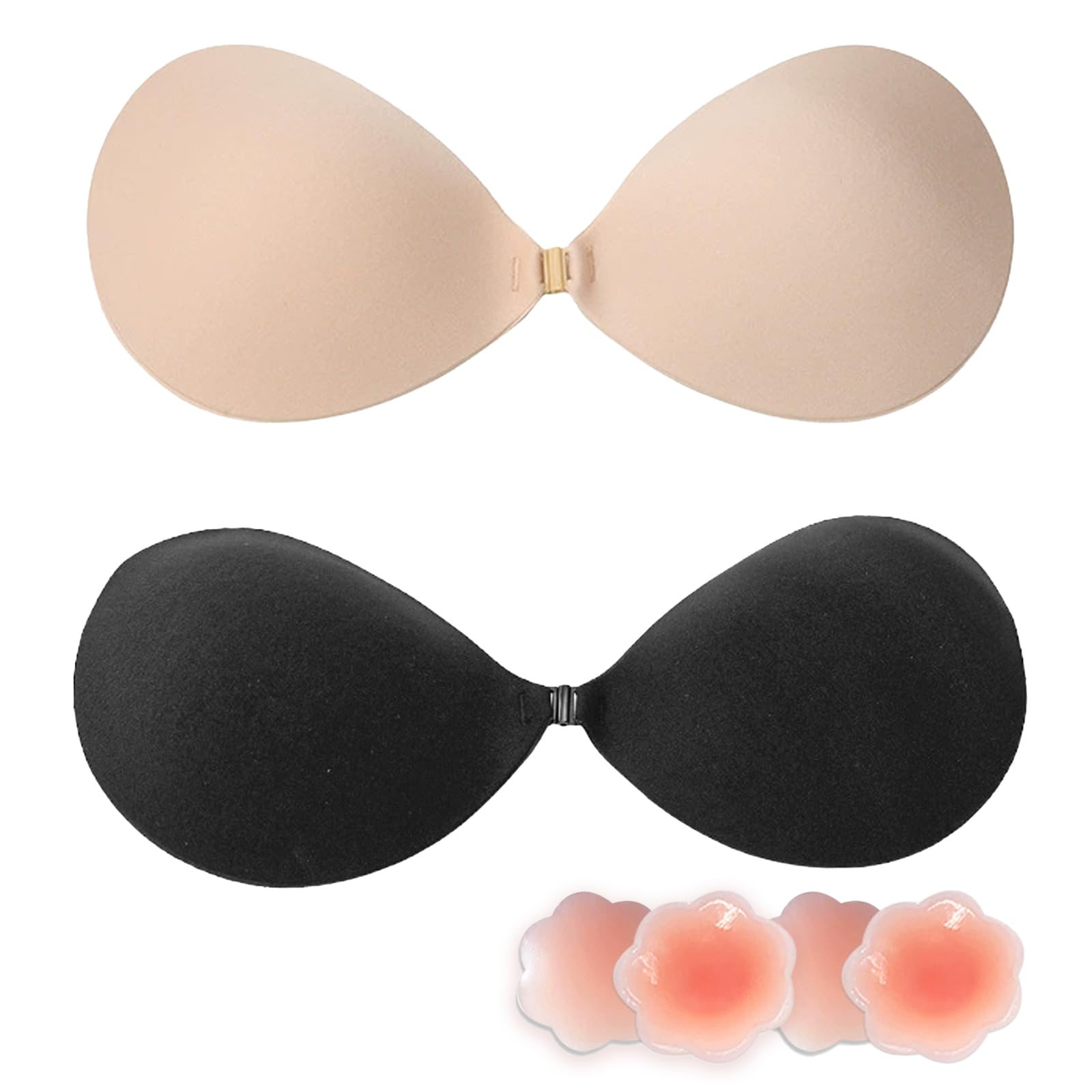 SSKHE 2 Pièces Soutien Gorge Adhesif avec 4 Coussins de Mamelon,Dos Nu,Soutien Gorge Invisible sans Bretelle Réutilisable pour Les Robes de Soirée Robes de Mariée