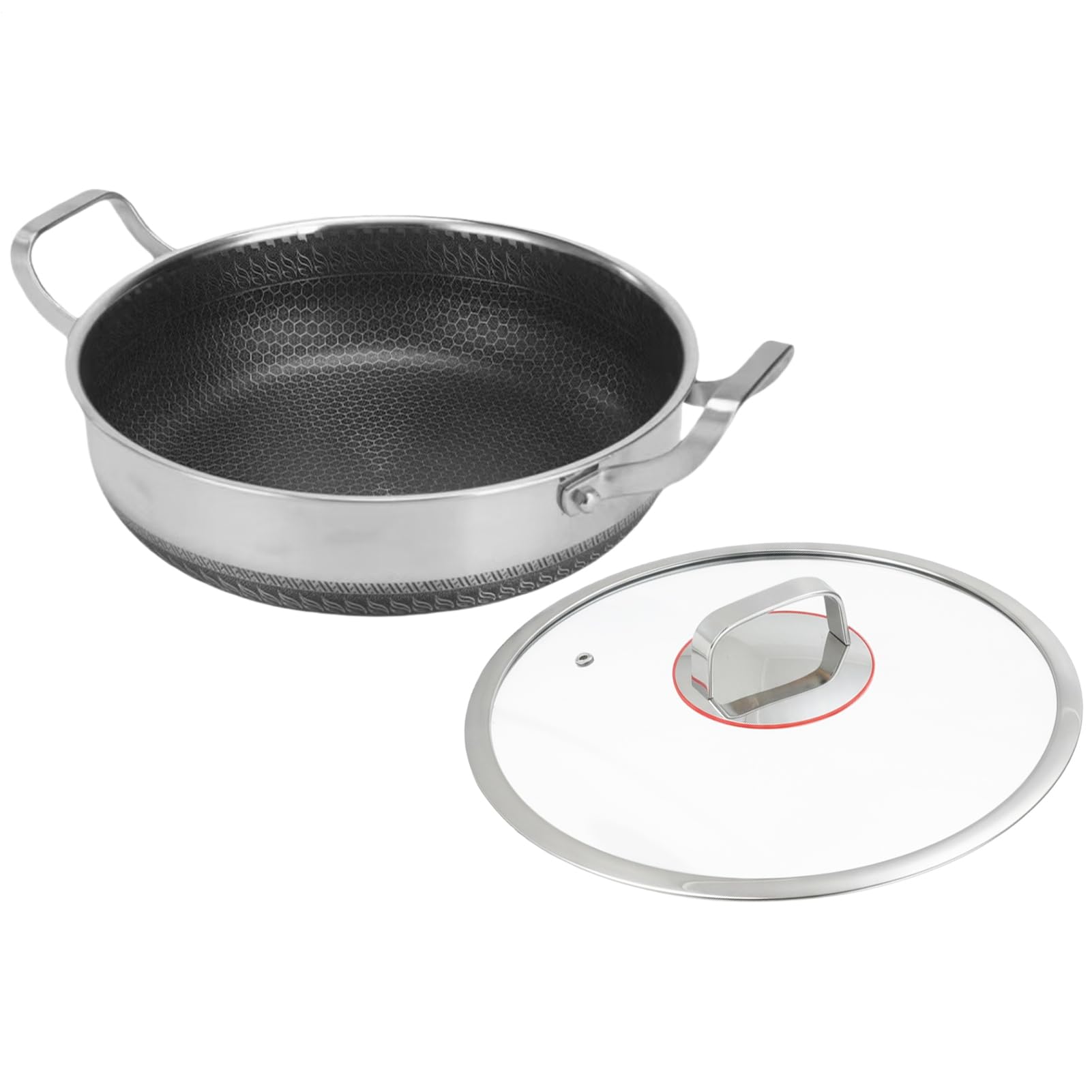 Sartenes Antiadherentes Antiadherente de Acero Inoxidable con Tapa | Sartén Grande Para Hogar Restaurante Camping Sellado Horneado Salteado Tortilla Pescado Huevos Panqueques Filetes