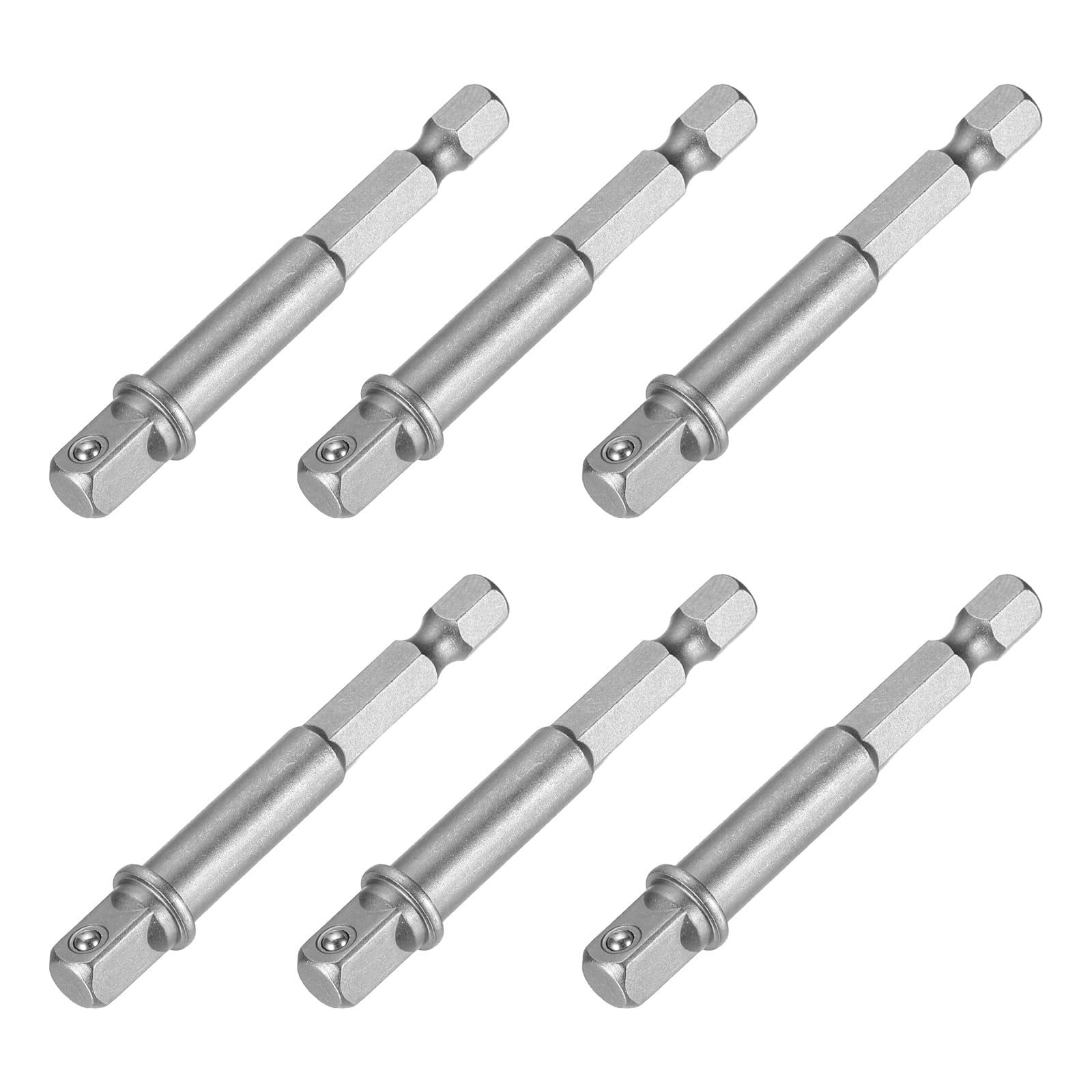 sourcing map 6pcs Impact Socket Adapter 1/4" Square Drive 1/4" Hex Shank 2.6" Long Extension Bit for Axle Nut Driver Drill Socket Sets