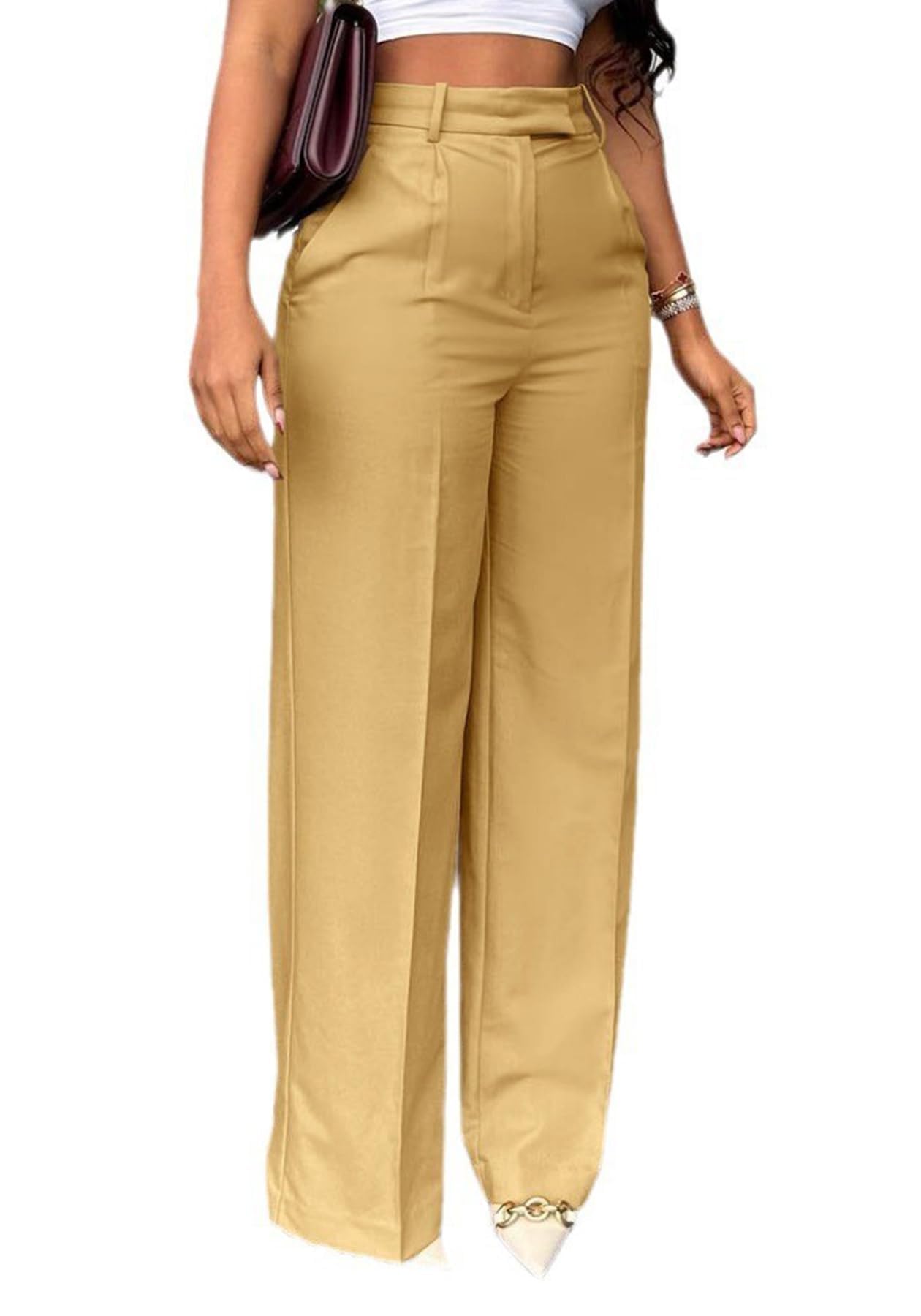 Lucuna Women's Wide Leg Dress Pants High Waisted Straight Leg Slacks Business Office Work Pants Trousers