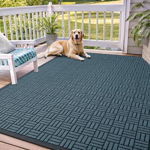 Image of OLANLY Front Door Mat Outside Entrance 71x47, Absorbent, Heavy Duty Sturdy Natural Rubber Doormat Indoor Outdoor, Non-Slip, Stain and Fade Resistant, Low Profile Floor Mat for Entryway, Lake Blue