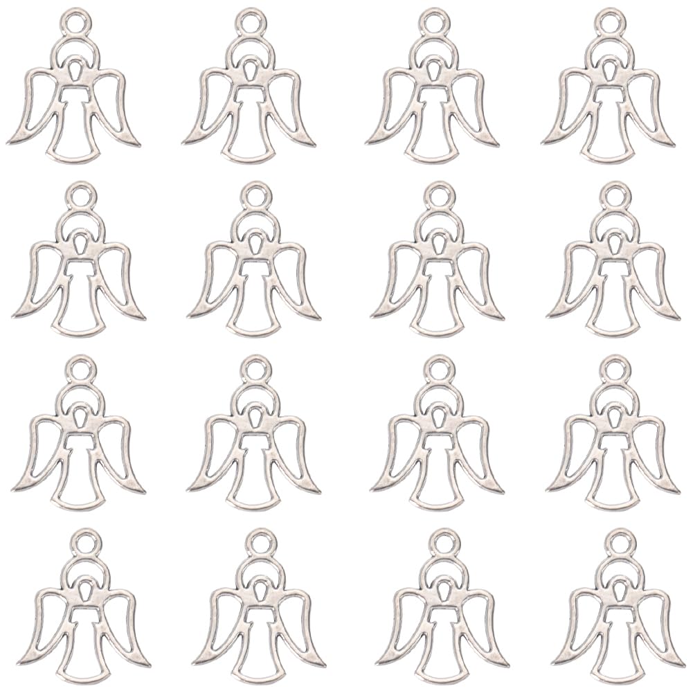 SUNNYCLUE 1 Box 100Pcs Christmas Angel Charms Bulk Angel Charm Silver Antique Tibetan Alloy Fairy Wing Pendants Valentine Wings for jewellery Making DIY Necklace Earring Beginners Women