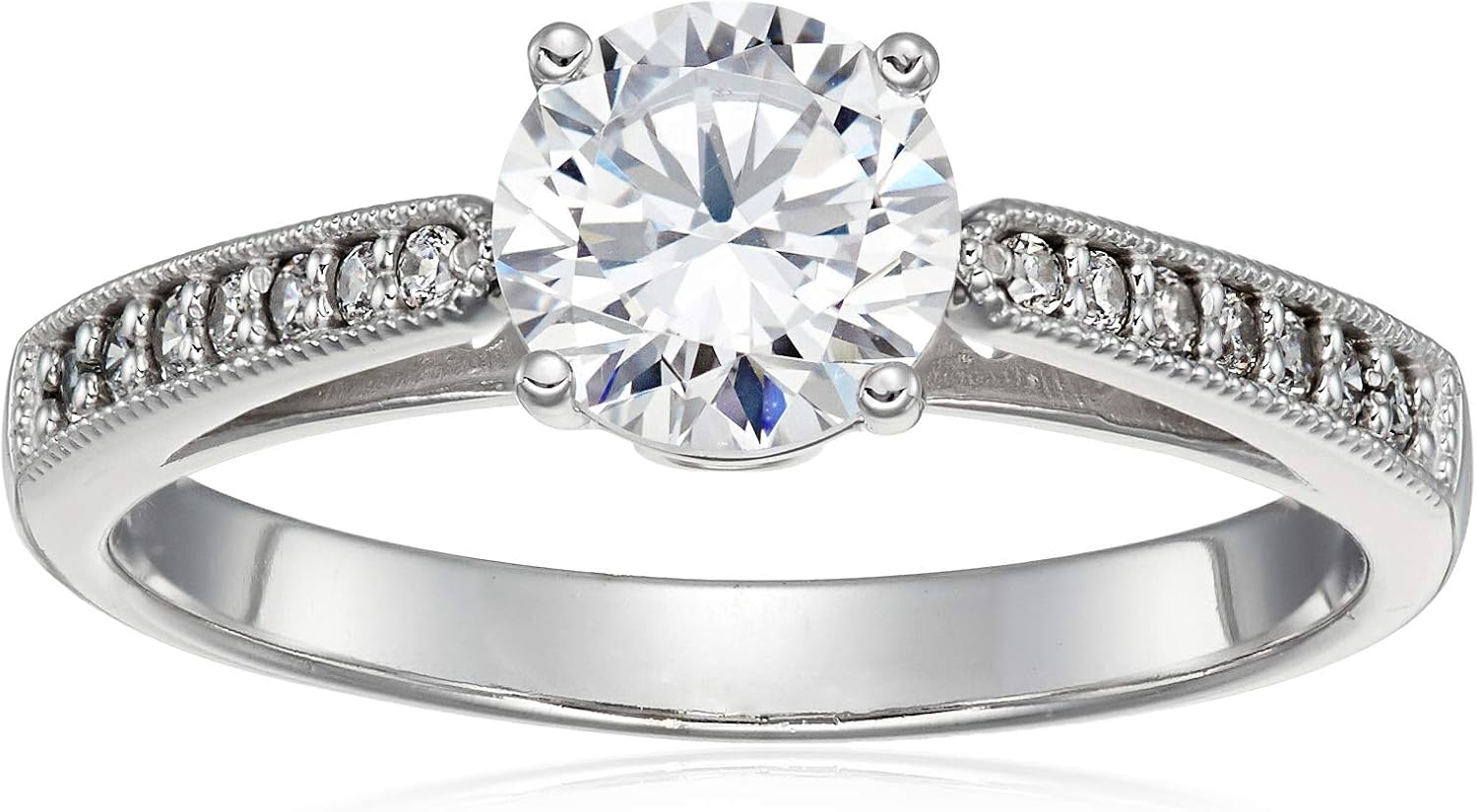 14k White Gold Engagement Ring CZ Cubic Zirconia 1.5ct. Milgrain Band - Size 4.5 - Jewelry Gifts For Women Wife Mom