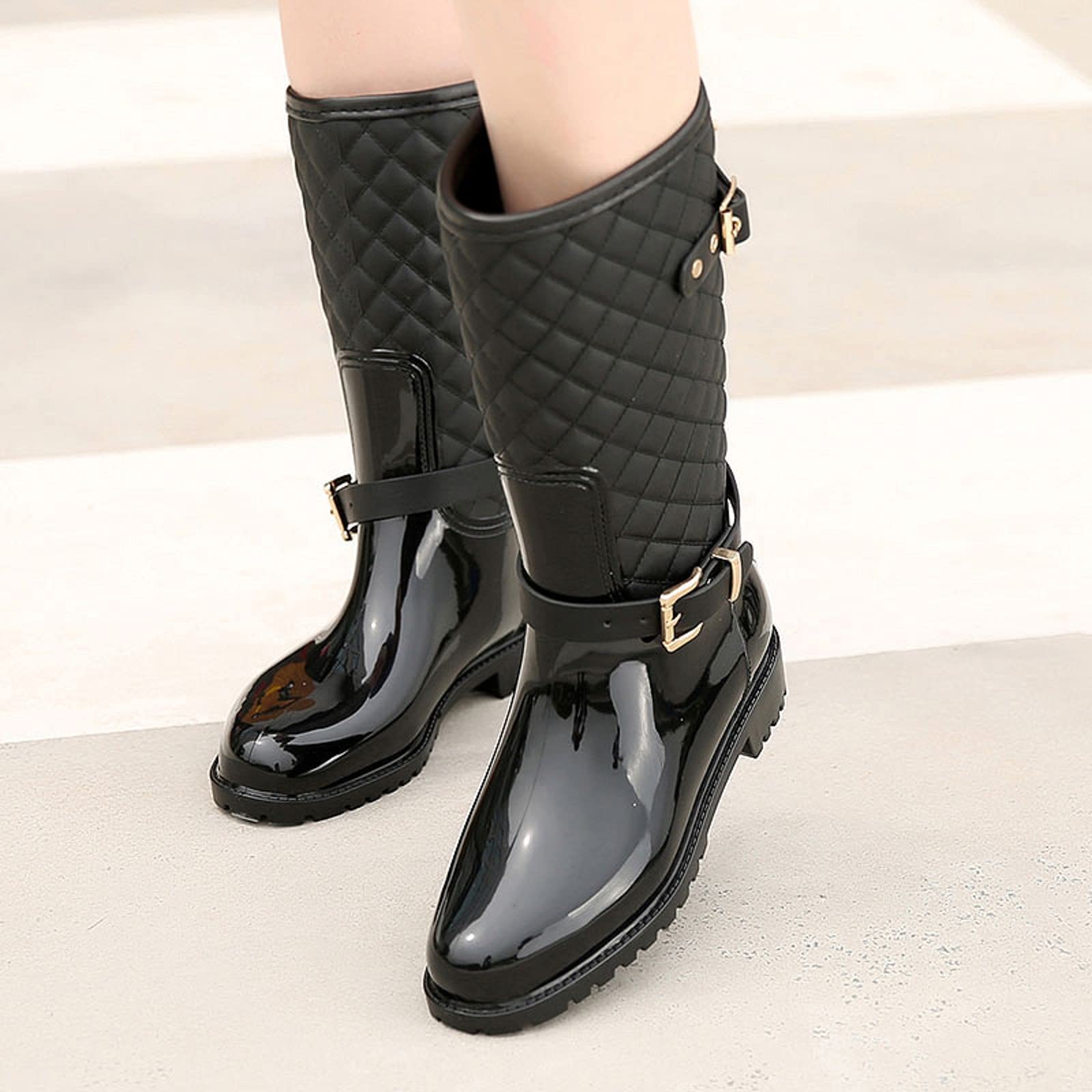 AONEGOLD Botas de Lluvia para Mujer Botas de Agua Altas Goma Botines Impermeable Antideslizante Wellington Boots Exterior Jardín Bota
