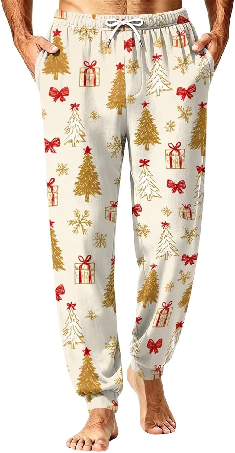 HJINGSUN Mens Christmas Pajamas Novelty Santa Snowflake Xmas Tree Print Pjs