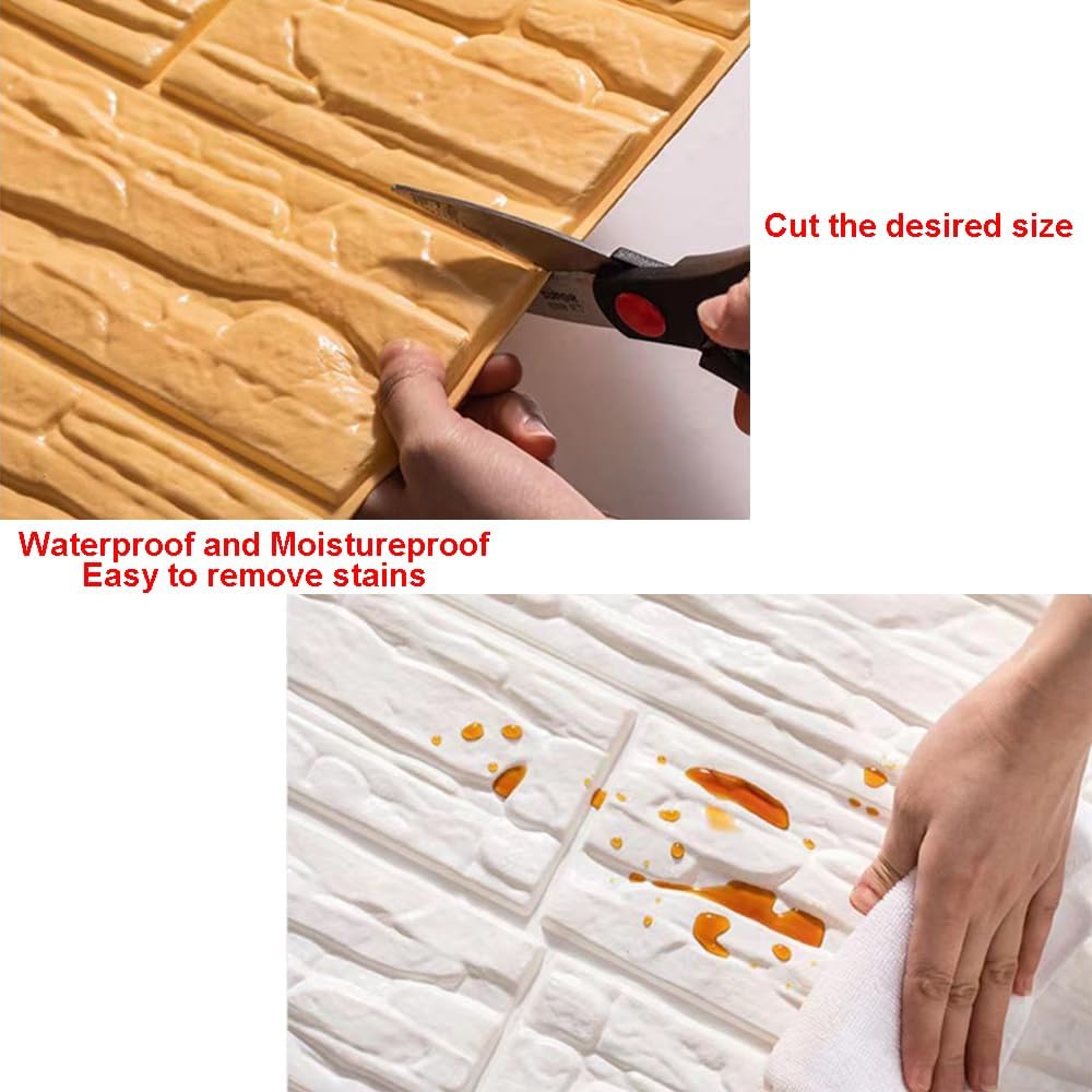 3D Wall Panels Wall Sticker Wallpaper, Waterproof Self Adhesive Pe Foam, Peel and Stick Decor 3D Artificial Wall Panels for Home Office Background Wall (36, White)