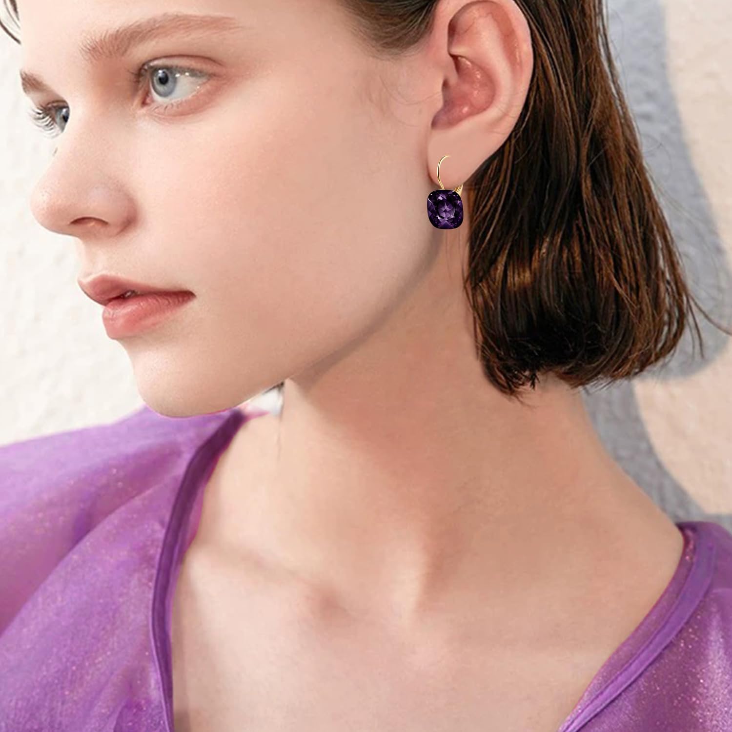 Sparkly Crystal Square Leverback Earrings Rhinestone Geometry Dangle Drop Earrings For Women Brides Bridesmaids Weddings image 2