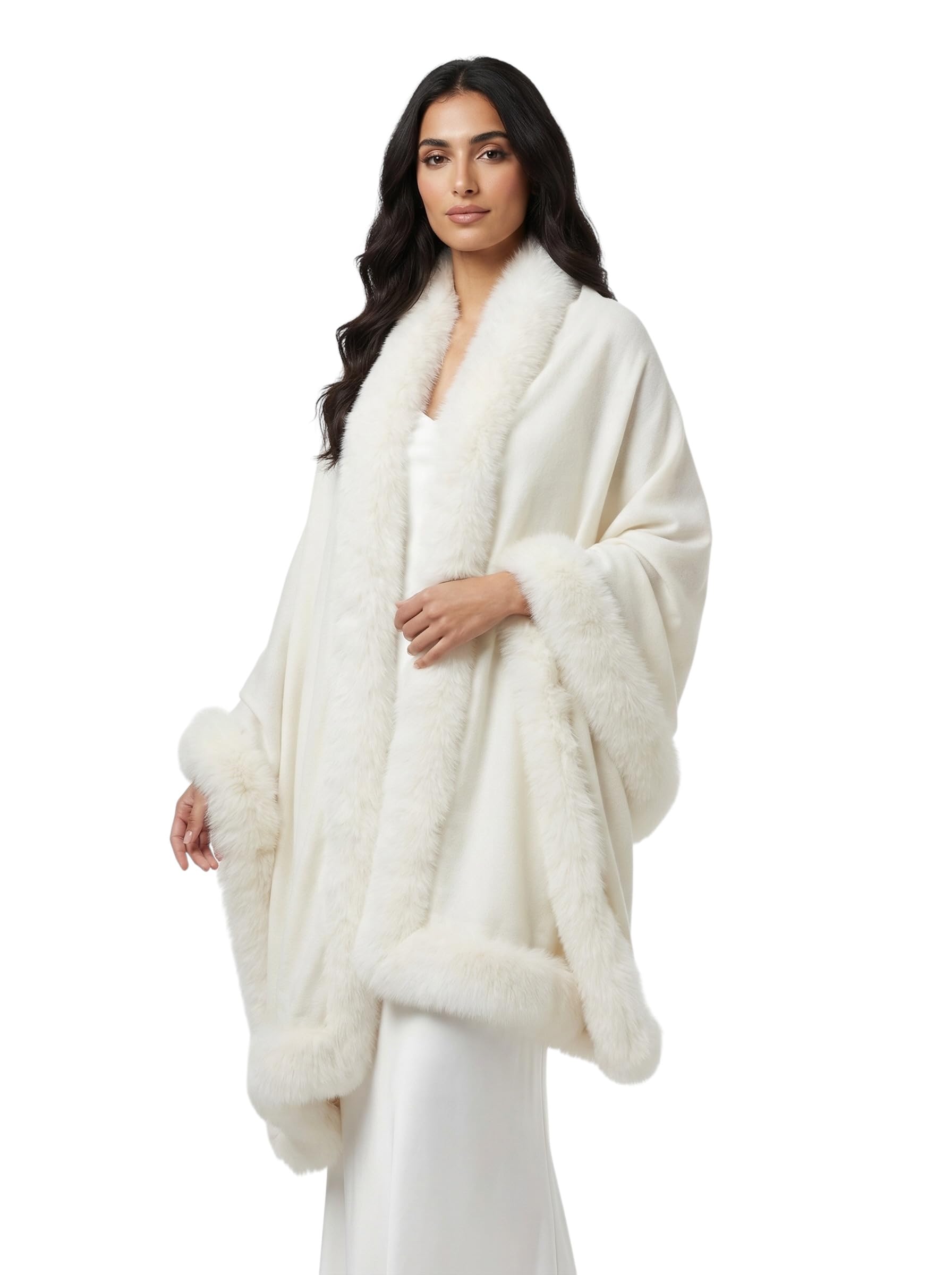 Women’s Pashmina Shawl with Four-Side Faux Fur Trim | Luxury Winter Wrap | Soft Elegant Designer Fur Shawl for Women-image-37