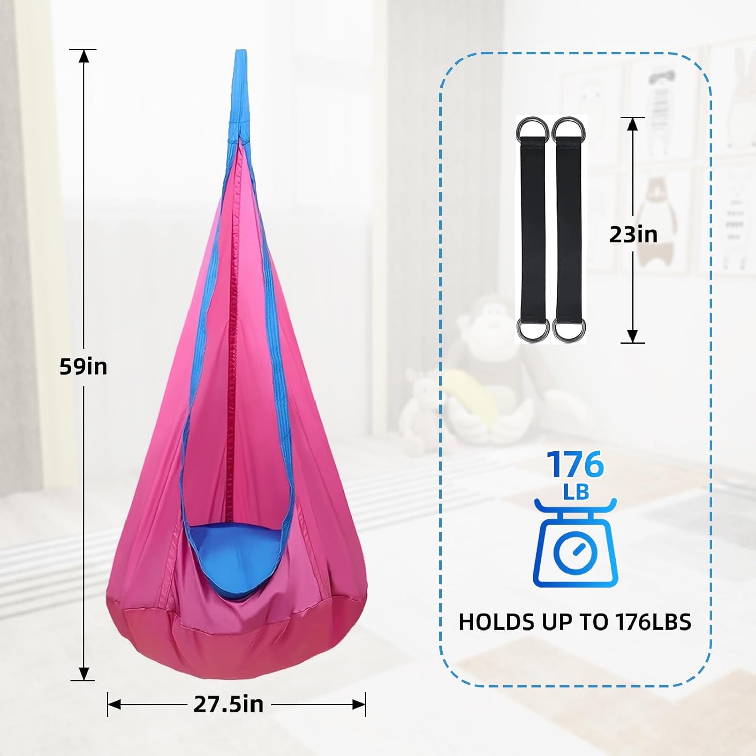 Kids Swing Seat Hammock Chair Indoor Outdoor Hanging Chair for Children,Soft & Safe with High Weight Capacity, Easy Install Perfect for Bedroom, Garden, Playroom (Rose Red)