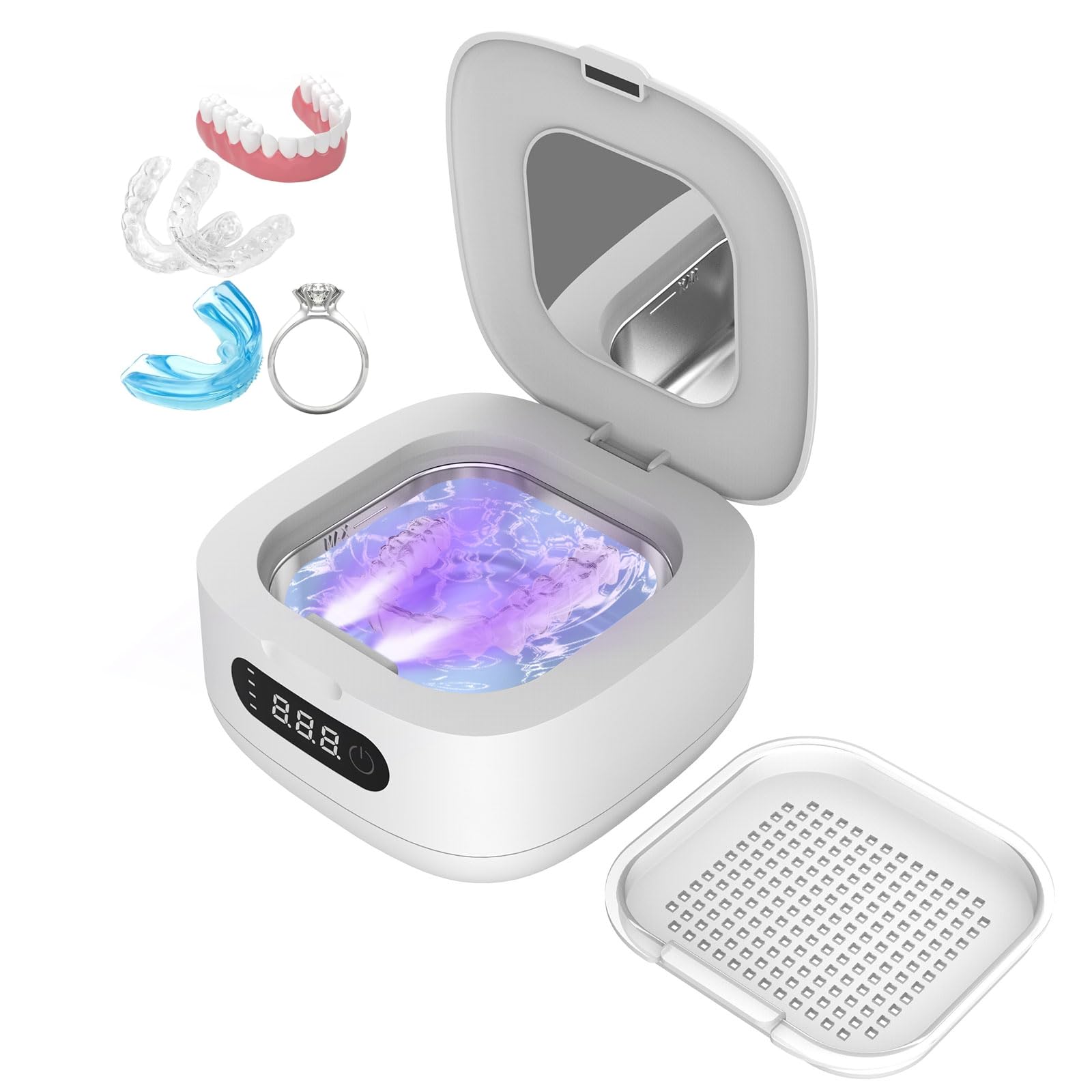 Nettoyeur ultrasons avancé pour prothèses dentaires, protège-dents, appareils orthodontiques, têtes brosse dents, bijoux, système purification triphasé 52 kHz