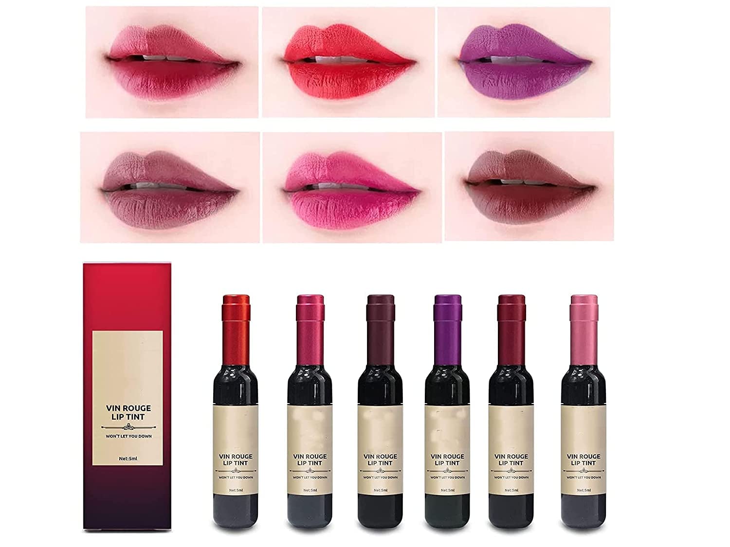 FLIPNEX Wine Lipstick Matte Long Lasting Lip Sticks Waterproof Lip Tint Set Lip Gloss Wine Liquid Lipstick Waterproof Moisturizing and Non-Stick Cup Lip Gloss (6 Colors)