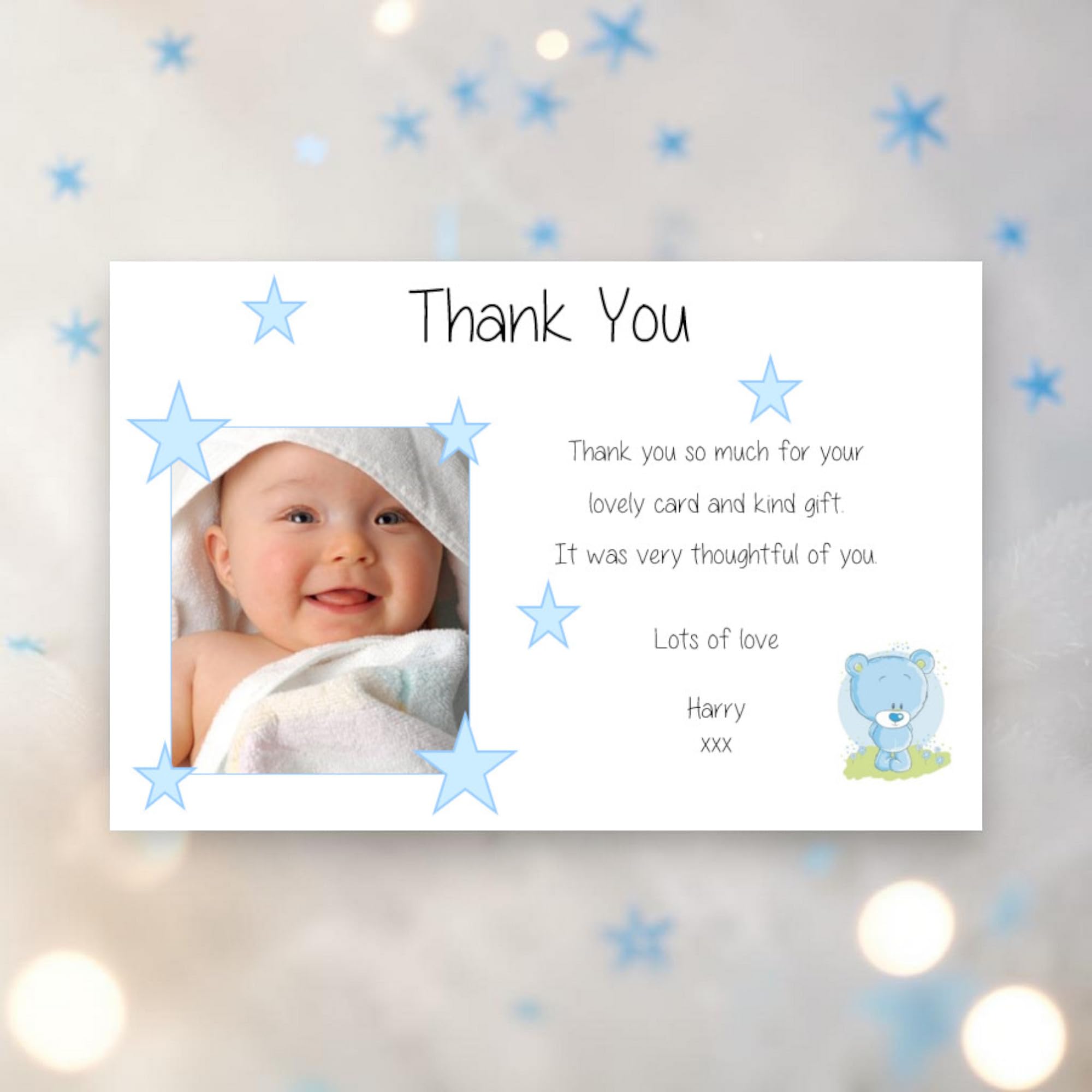 Personalised Boys Baby Thank You, Thankyou Cards, Cards, Baby Announcement Cards With Self Seal Envelopes Ref TY6 (50)