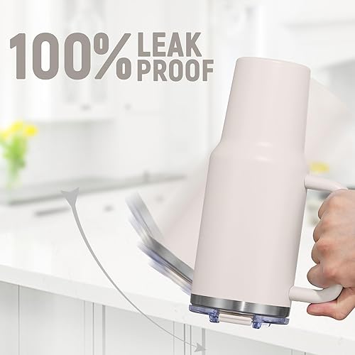 Miniatura 5 de COKTIK Vaso de 40 onzas con asa y tapa con popote, taza de café de viaje aislada al vacío, taza aislada de acero inoxidable para bebidas, a prueba