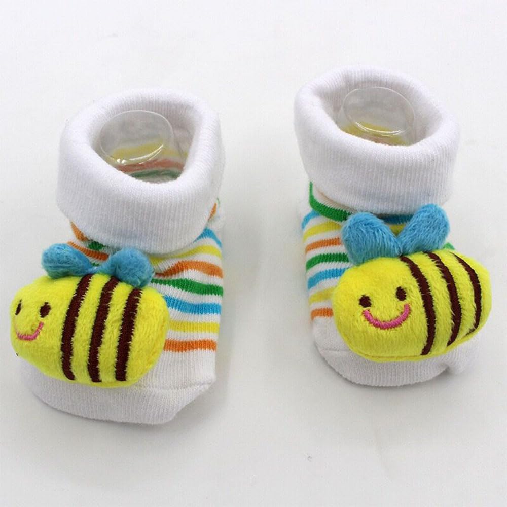 3D Cartoon Babysocken Winter Baumwolle warm Mächen Junge Kleinkind Anti-Rutsch Laufsocken 0-12 Monate Neugeborene Erstlingssöckchen (DE/NL/SE/PL, Alter, 0 Monate, 6 Monate, Gelb-Biene)