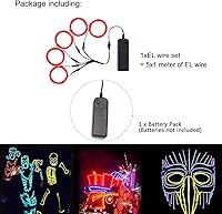 Vista 2 de MaxLax - Cable EL de neón rojo brillante, cable de luces de neón con reducción de ruido de 1.5 metros, cable electroluminiscente para Halloween