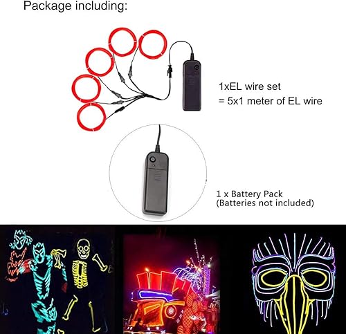 Miniatura 2 de MaxLax Cable EL rojo brillante, cable de luces de neón de reducción de ruido 5 en 3.3 ft, alambre electrouminiscente para Halloween, fiesta de