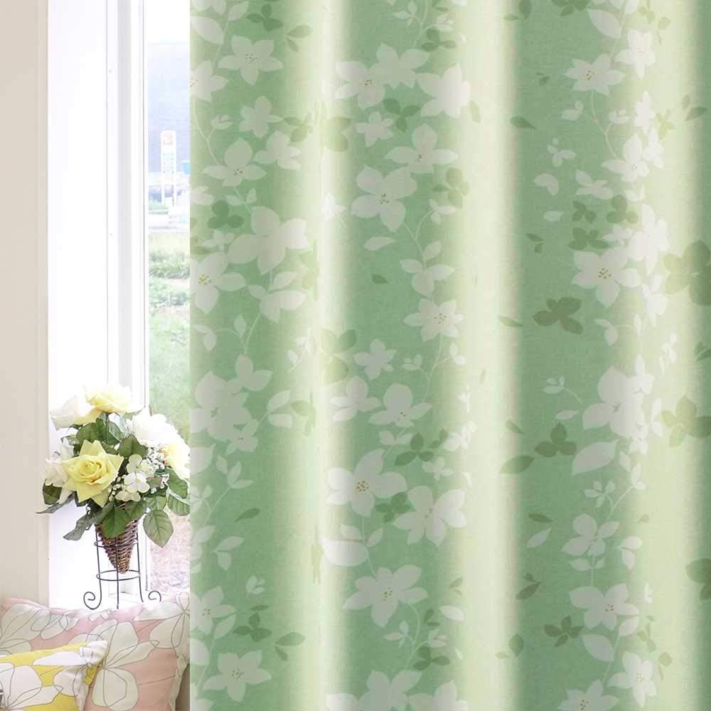 Amazon 満天カーテン 柄 0サイズから選べる レースつき 遮光 カーテン 4枚セット 花柄カーテン2枚 と ミラーレースカーテン 2枚の 4枚セット ナチュラルで優しい色調の北欧フラワー柄 断熱 防寒 形状記憶加工済 2級遮光 サーラset グリーン 幅100x丈230cm