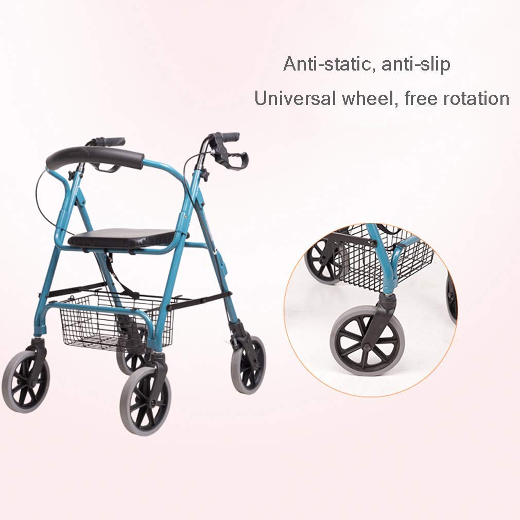 Walker, Rollator Walking Pomoce dla seniorów, Walker z wyprostowaną postawą, Lekki składany aluminiowy chodzik z wygodnym siedzeniem, Walker Twój najlepszy wybór Walker, niebieski little surprise