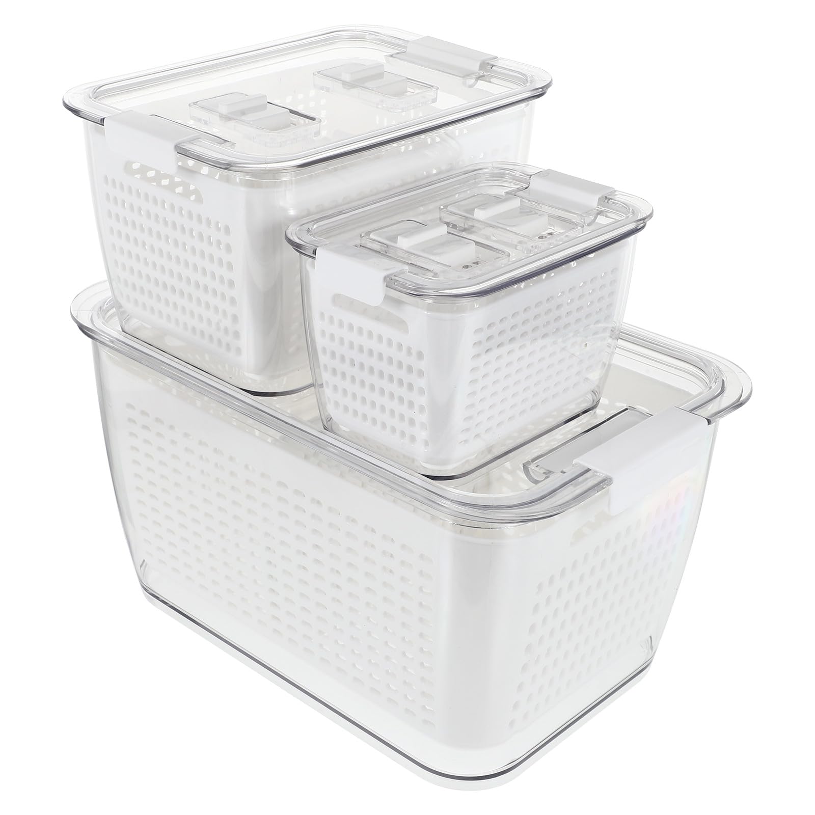 CLISPEED Lebensmittelbox aus Kunststoff mit Deckel und Abtropfkorb Luftdichte Frischhaltebox Stapelbar für Gemüse und Obst Geeignet für Gefrierschrank und Kühlschrank Praktische Küchenbox