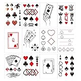 Poker Temporary Tattoos,60 Pcs Small Red heart Plum Blossom Spades Block Dice Playing Card Tattoo for Adult Women Men Decor,Casino Game Night day Gift,Bachelorette Girls Birthday Party Decorations 486