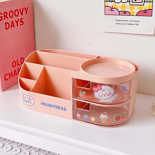 MLAFE Kawaii - Caja de almacenamiento de artículos de papelería, organizador de maquillaje, suministros de cuenta de mano, lindo organizador