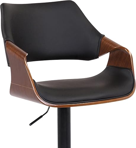 Miniatura 8 de Armen Living Aspen - Taburete de bar moderno giratorio de altura ajustable de piel sintética negra y madera de nogal con base negra para encimera de