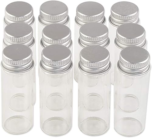 Miniatura 10 de Mini botellas de vidrio con tapa de aluminio vacía pequeña botella de deseos, frascos de vidrio, 24 unidades (24, 0.2fl oz)