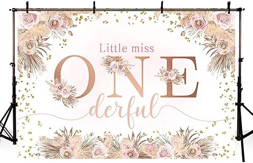 Miniatura 4 de AIBIIN Fondo de 10 x 7 pies de Little Miss Onederful para decoración de fiesta de primer cumpleaños, suministros para niñas, color rosa, bohemio,