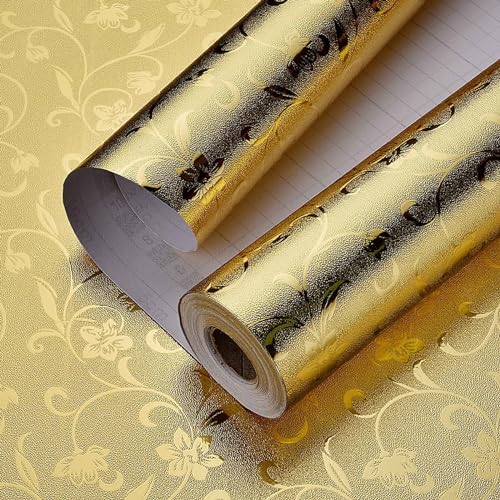 Image of SUNBIRD Wood Furniture Wallpaper Vinyl, Self-Adhesive Wood Wall Paper, Almirah,Kitchen Home Decoration 24in x 3 Meter (Jasmine Gold)