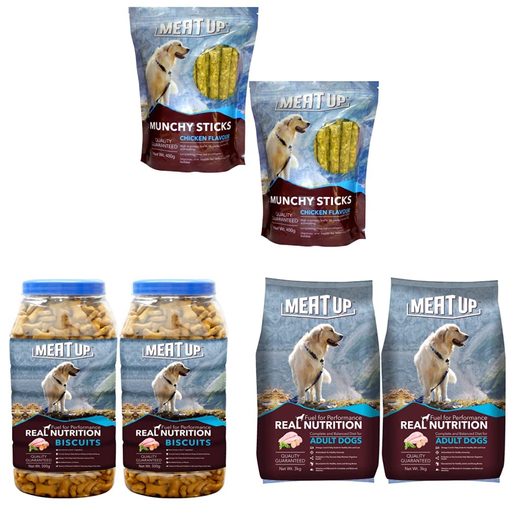 Meat Up Munchy Sticks, Chicken Flavour, Dog Treats, 400 g & Chicken Flavour, Real Chicken Biscuit, Dog Treats -500g Jar & Adult Dog Food, 3 kg (B08L84W3GC) Amazon Price History, Amazon Price Tracker
