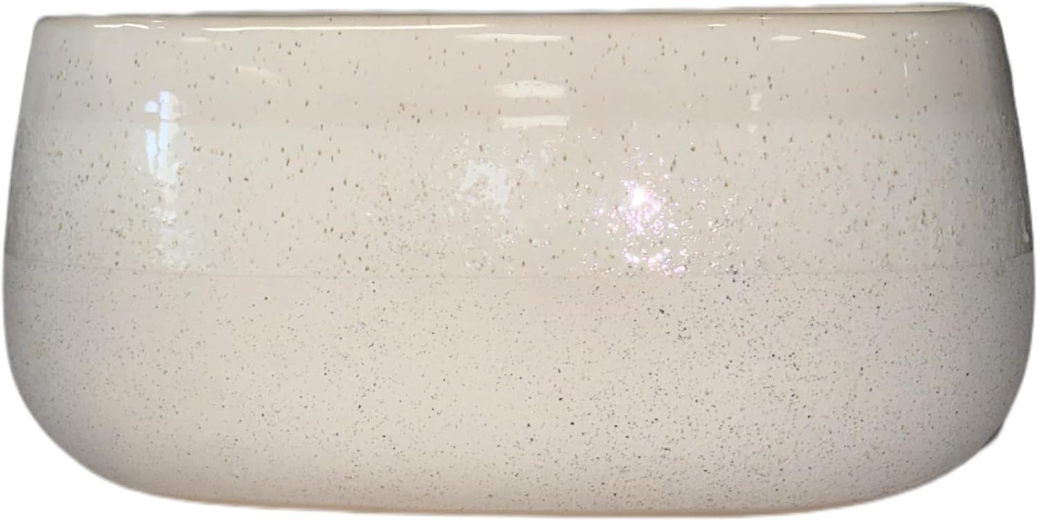 Modern Ceramic Planter Bowl, Speckled Cream White, Oval Shape, Decorative Indoor Plant Container Flower Vase 10" Width x 5" H x 5" D