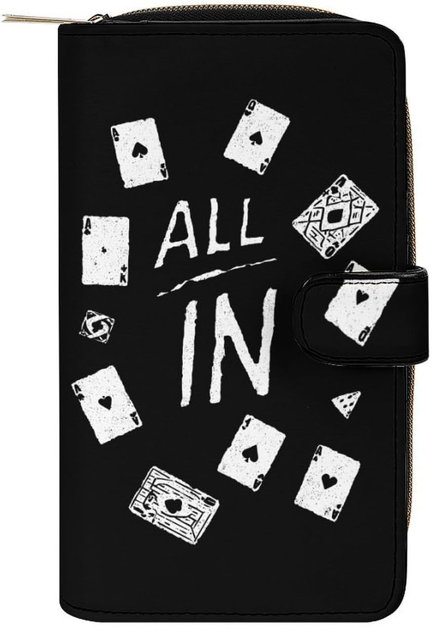 Poker Card Game All In Women's Long Wallets Leather Purse Fold Clutch Credit Card Holder