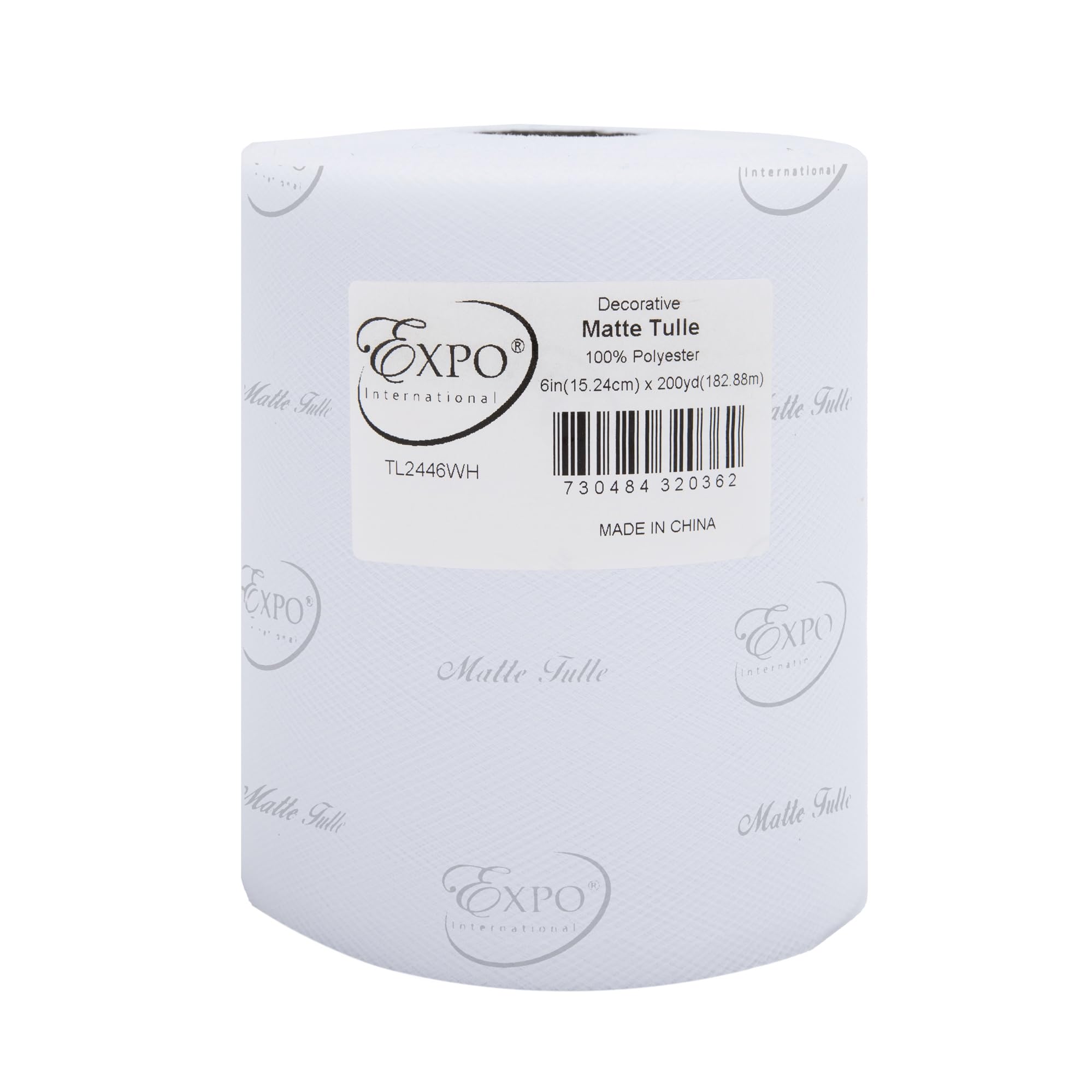 Expo International Decorative Matte Tulle, Roll/Spool of 6” X 200 Yards, Lightweight Polyester Tulle Fabric for Tutus, Costumes, and Party Decorations, Washable, Easy-to-Use, White