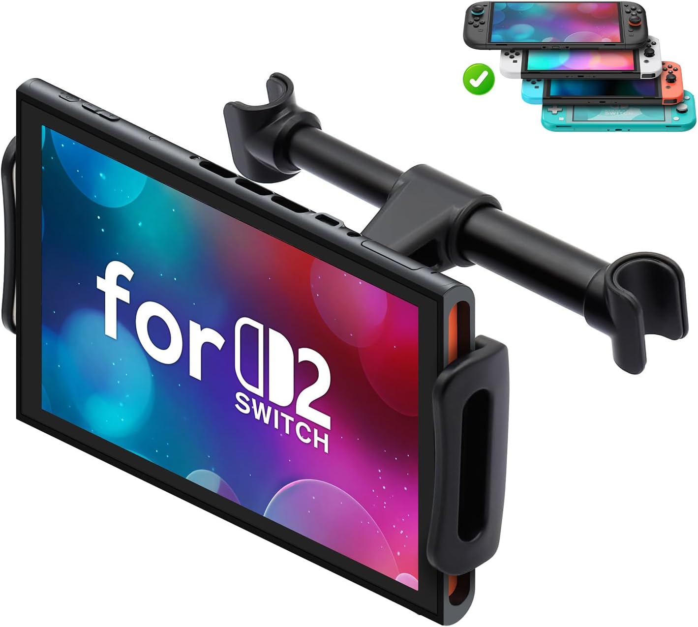 FYOUNG Car Headrest Mount Compatible with Switch 2 Model 2025/ Swith OLED/Switch, Adjustable Car Holder Compatible with Switch/iPhone/iPad and Other Devices (4"-11")-Black