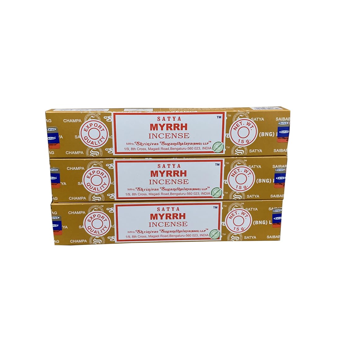 Satya Myrrh Incense Sticks - Sacred Resin Scent for Spiritual Protection & Grounding (Pack of 3 x 20 Sticks)