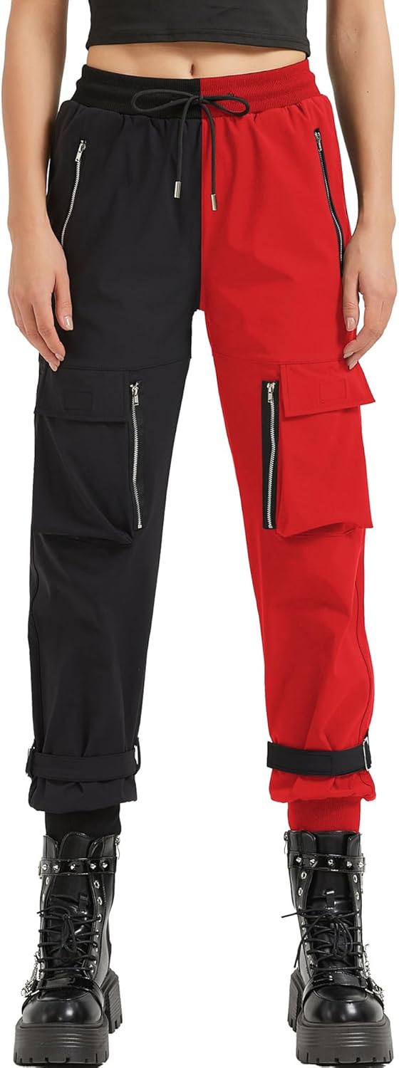 MEINVQIAOTI Black Cargo Pants Women Loose Chained Multi-Pocket Multi-Zip Punk Goth Pants - Image 4