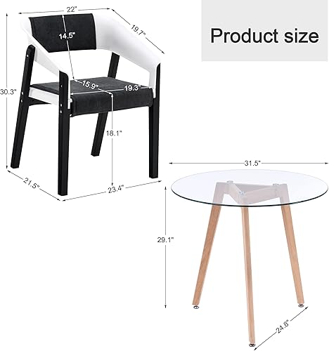 Miniatura 3 de ivinta Juego de mesa de comedor pequeña para 2 mesa de comedor redonda de cristal con dos sillas de comedor de plástico negro juego de mesa de