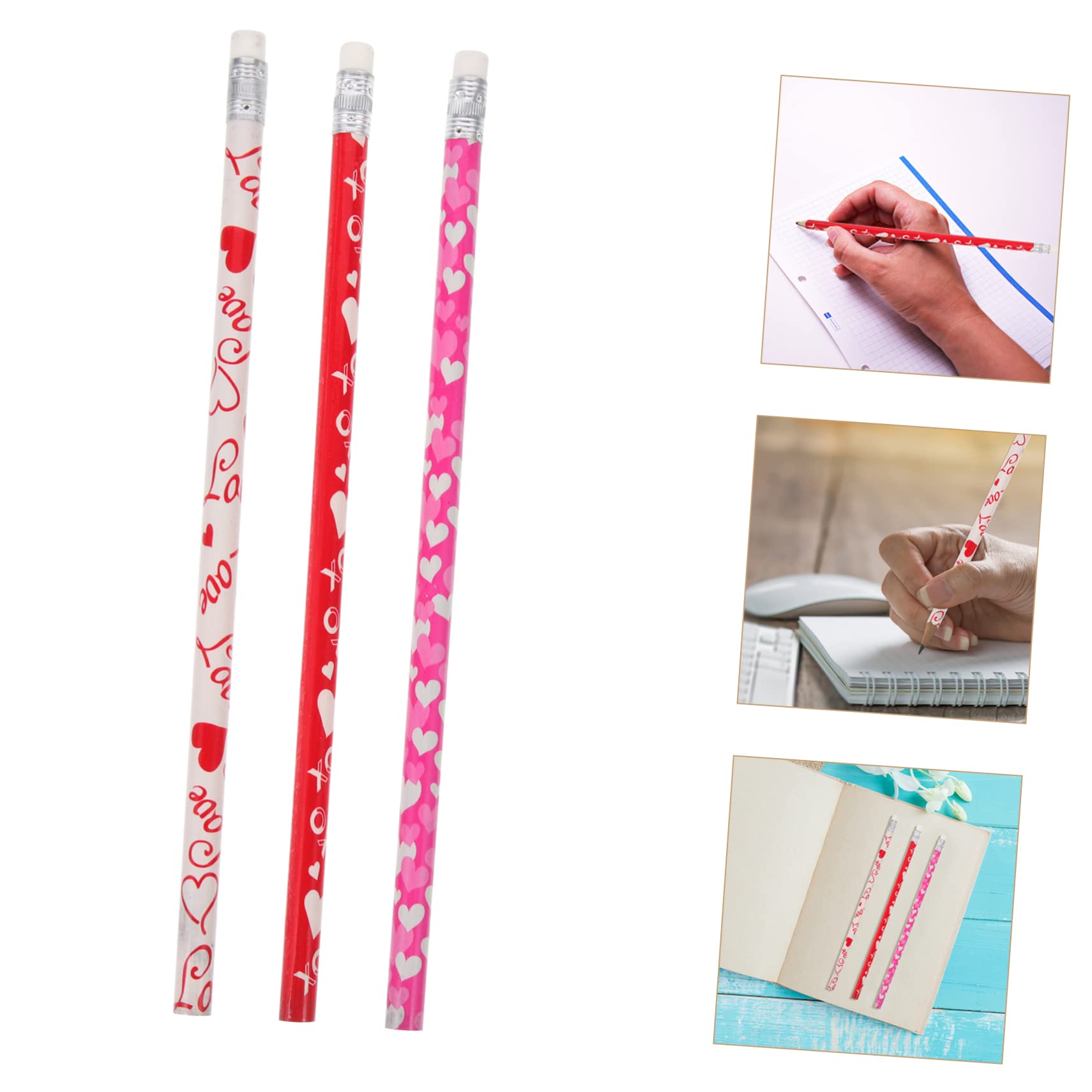 5 Sätze Liebe Bleistift Pastell Bleistifte Einziehbar Anspitzer Gummiert Led Hb Pencil Schreiblern Bleistift Multifunktions-skizzenstifte Stift Mit Herzmuster Pappel 50 Stück * 5
