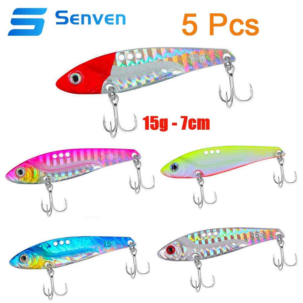 Kit di 5 Esche VIB a Manovella - Esche di Metallo Con Lama Rotante, Spinner e Occhi 3D per Pesca - Vibration Lama