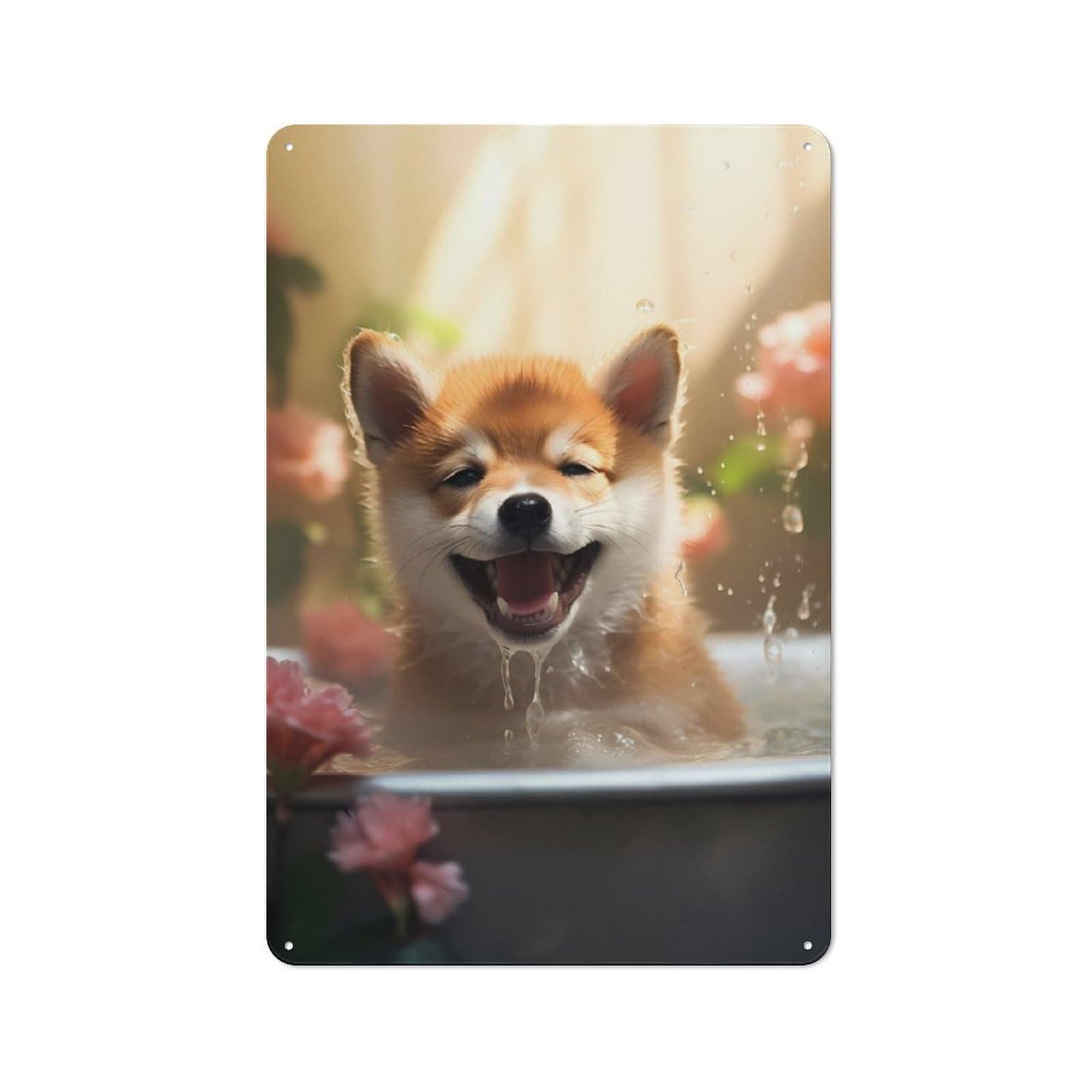 Junmoney Shiba Inu Puppy Dog Water Tin Wall Plaque 30X20cm With For Living Room Wall, Gift For Feature Wall Decorators During The Christmas Season