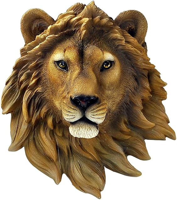 P Prettyia Wild Animal Head Wall Sculpture Mounted Ornament Statue Hanging Art Decor for Bedroom Living Room Decor - Black Brown Gray, Lion 20x9.5x23cm