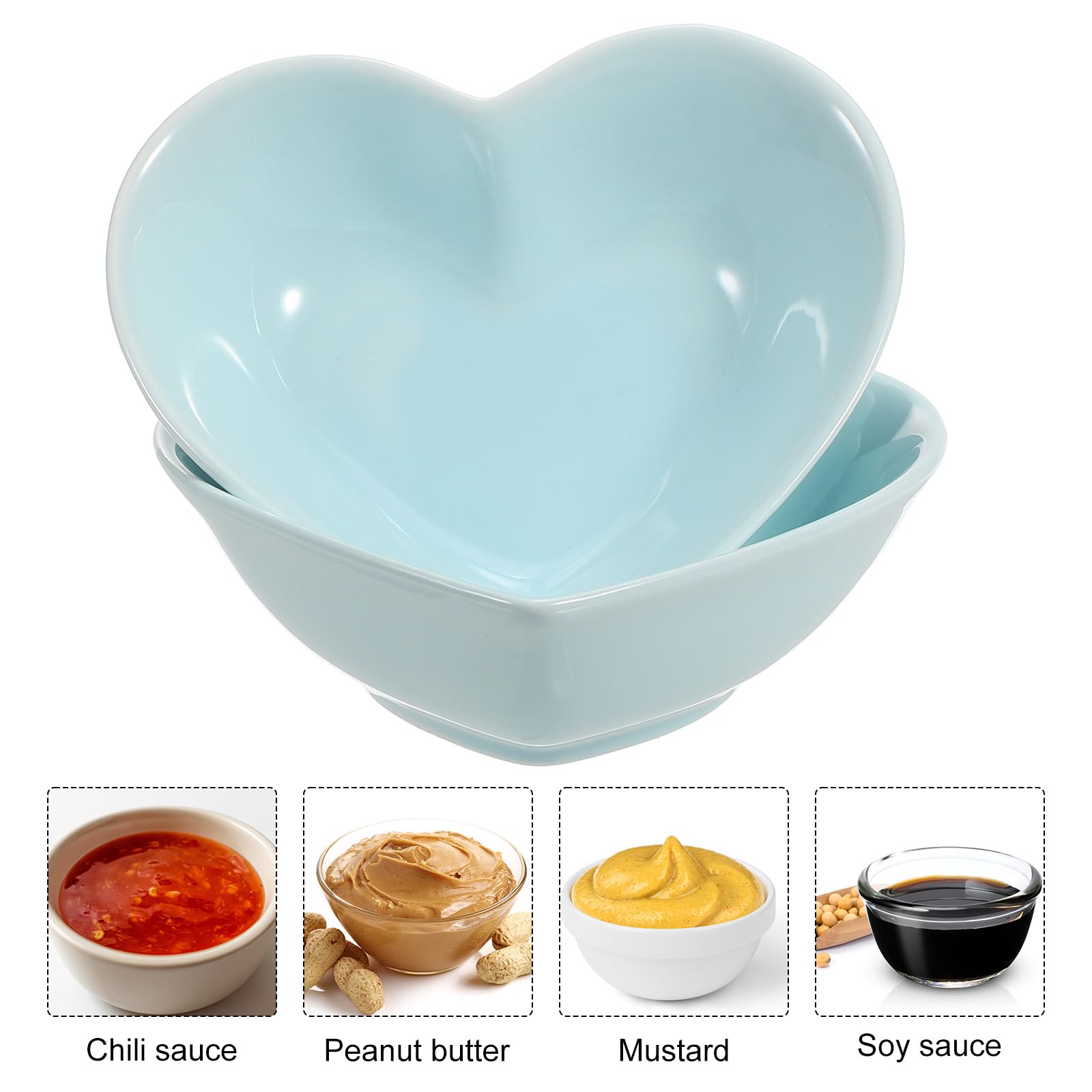 QUARKZMAN Cuenco Cerámico Azul En Forma De Corazón Para Salsas Juego De 6 Platos Pequeños De Porcelana De 5 Pulgadas Para Aperitivos Condimentos Y Cocina Ideal Para Hogar Bodas Fiestas