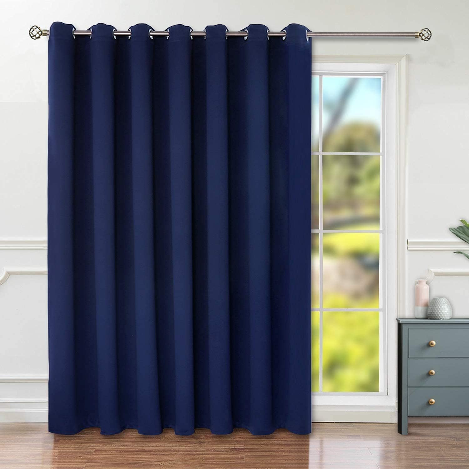 Bolivia's Patio Door Curtains, 1 Panel Extra Wide Grommet Curtain Panel, Thermal Blackout Curtains Room Divider, Sliding Glass Door Drapes, Sliding Door Curtains for Living Room (Blue)