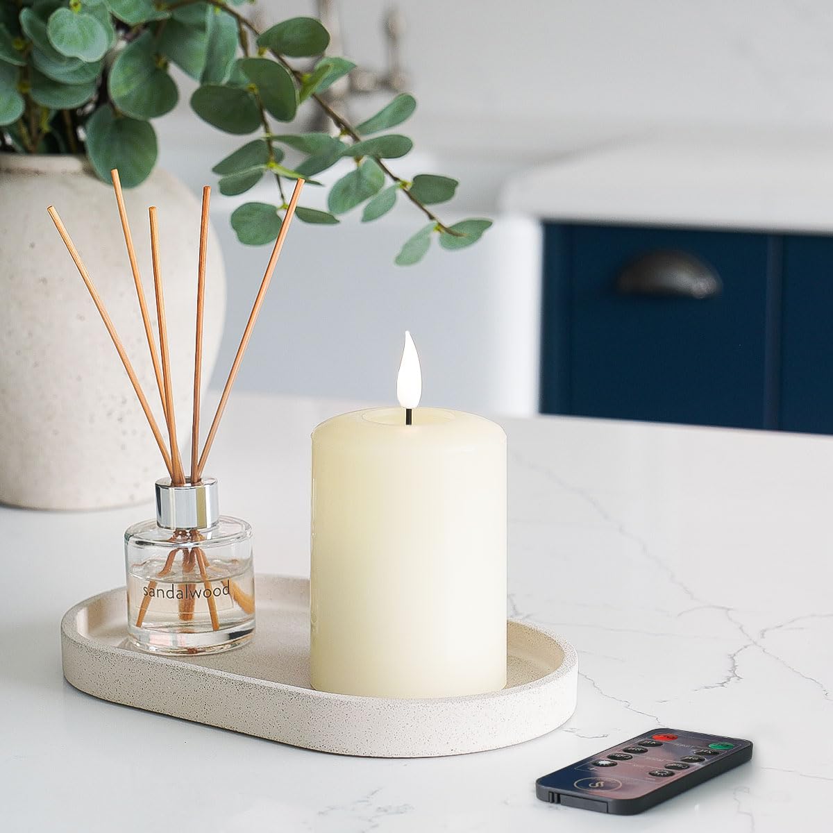 Ember Candles10cm Signature Ivory LED Flickering Battery Candle – 100% Real Wax, Ultra-Realistic, Flameless, Hand-Poured Design, 6-Hour Timer for Safe Indoor Use (with Remote Control)