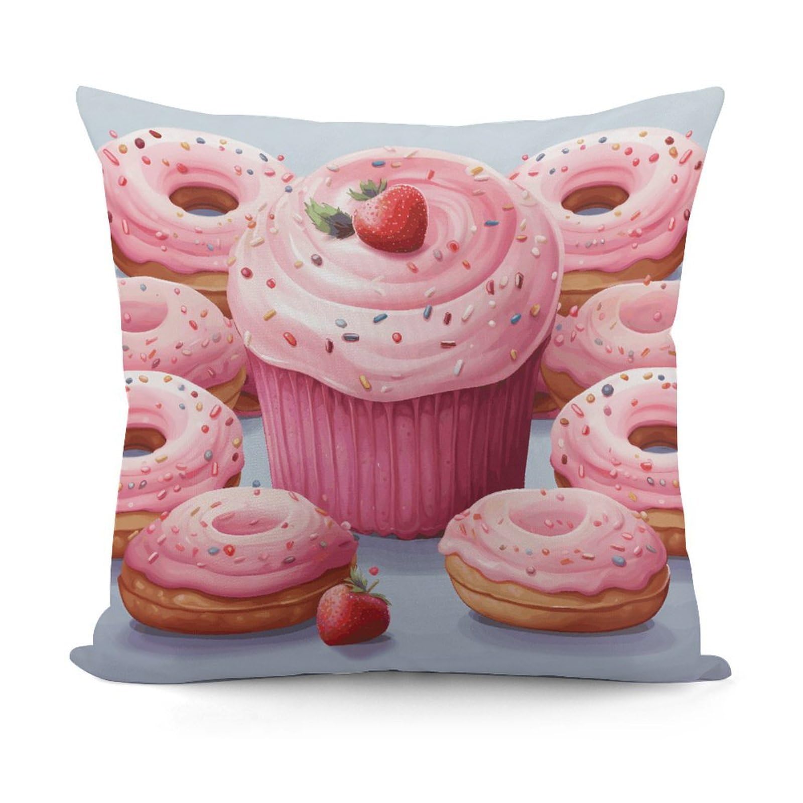 VstaDank Pink Donut and Cupcake Throw Pillow Covers Fade-Resistant Plush Pillow Case Cozy Square Cushion Case Removable Pillowcase Exquisite Pillow Shams Soft Pillow Protector 18"x18"